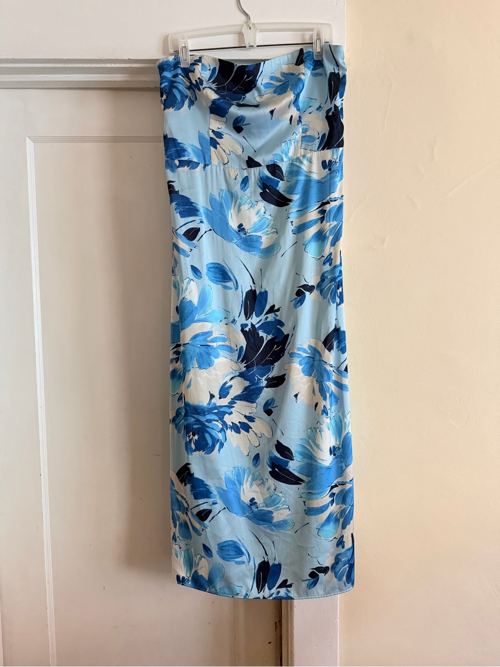 Abercrombie & Fitch Blue Floral Strapless Midi Dress Side Slit Size L